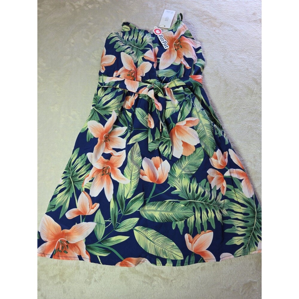 Patpat Girls Dress 6-7 Years Tie Waist Floral Hawaiian Lined Adjustable Straps